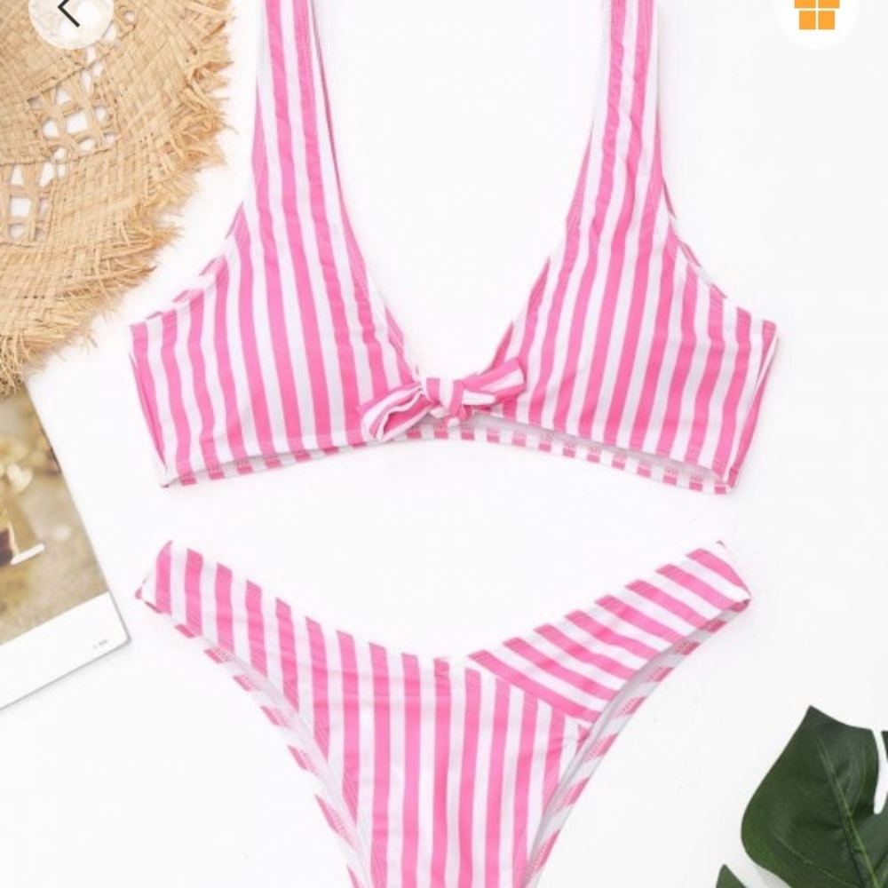 Pink and white striped bikini